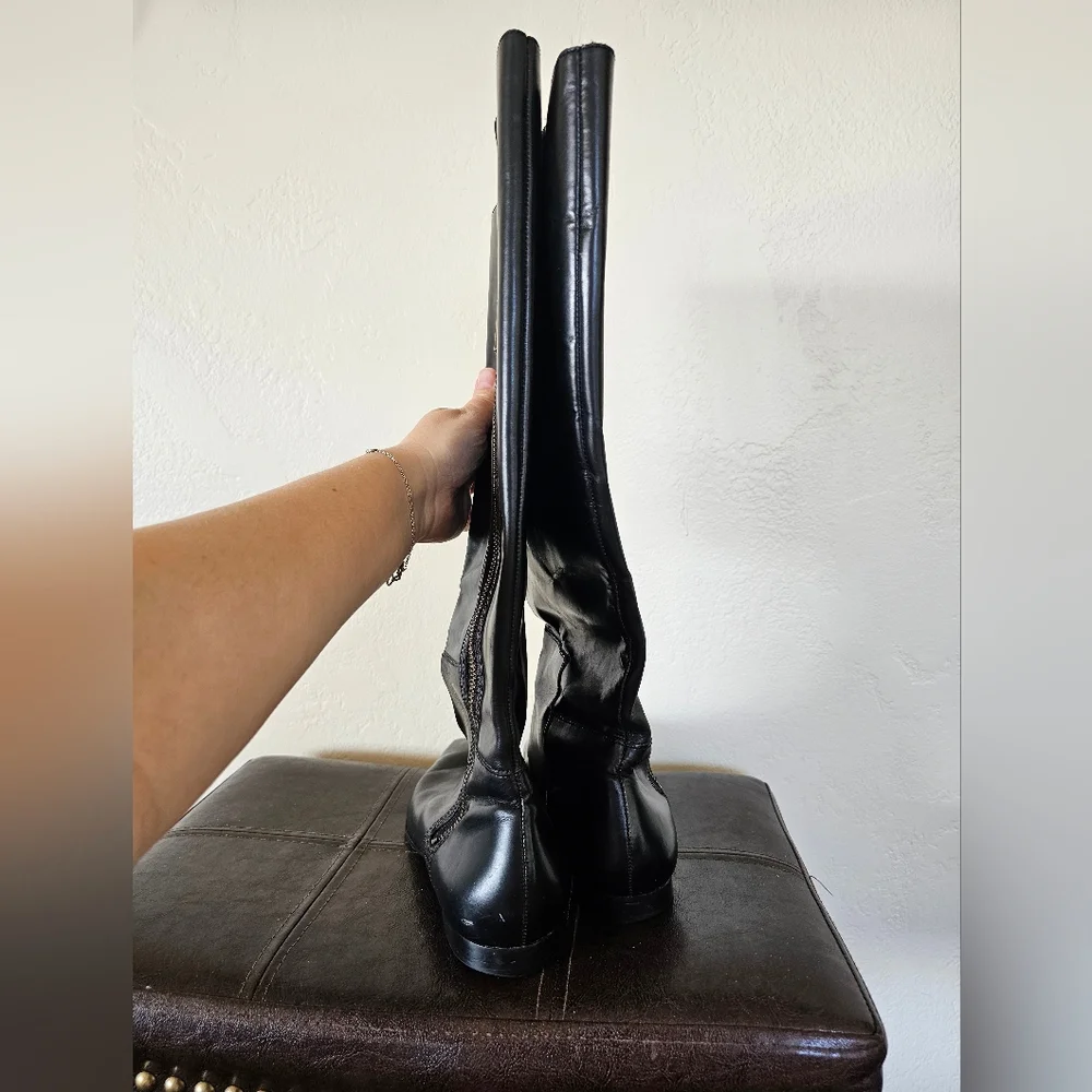 Michael Kors Zipper Accent Black All Leather Knee-High Grunge Rider Boots Sz 8.5